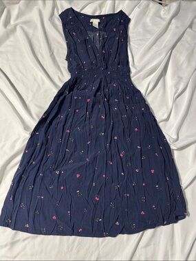 H&M Mama Maternity Dress Small Navy Floral Lightweight Stretchy Empire Waist